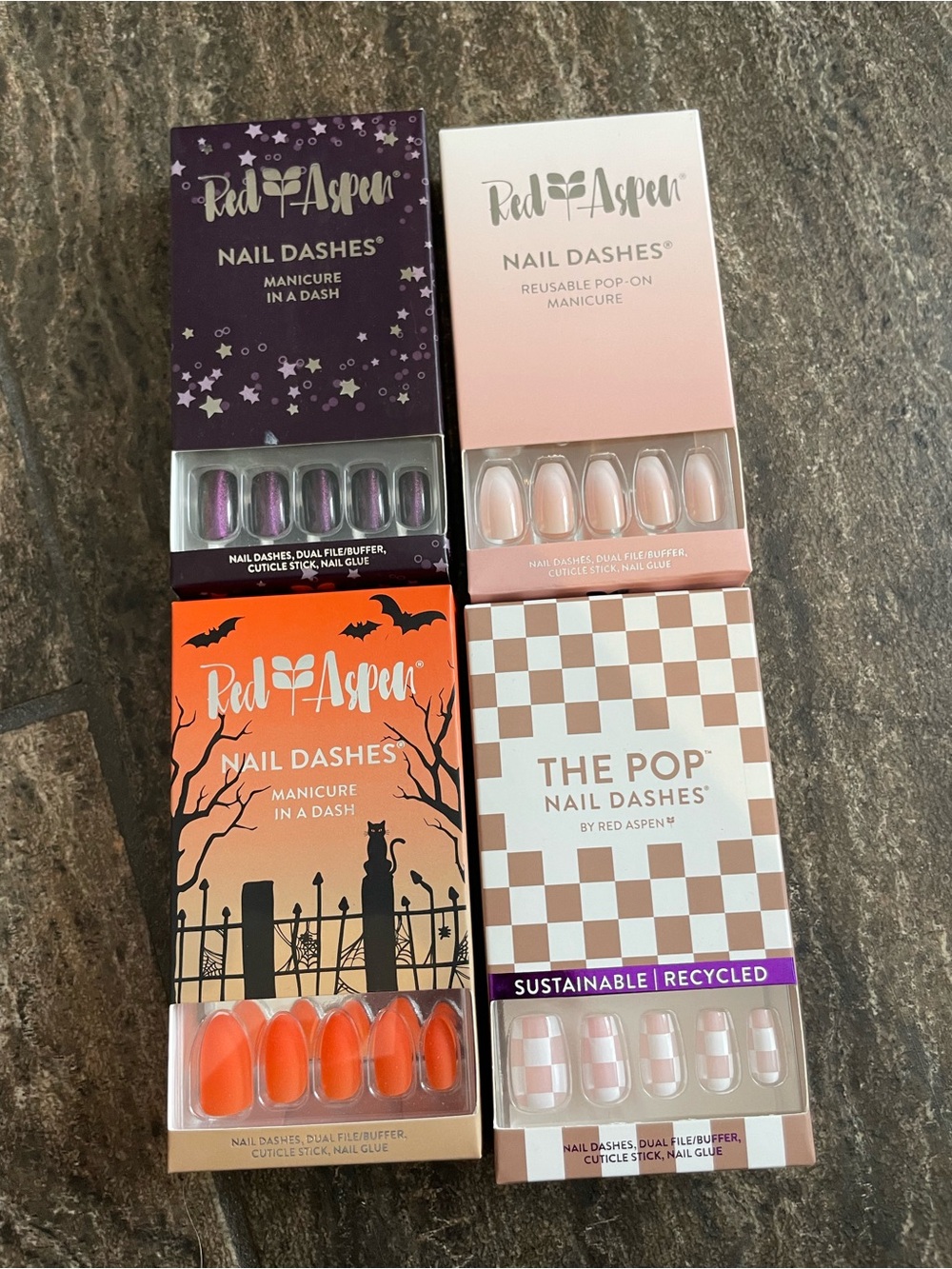 Red Aspen Press On Nail Dashes Lot Of 4 Halloween Checkered New